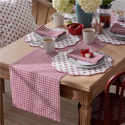 Heather Taylor Home Flowers & Plaid Yarn-Dyed Reversible Table Runner | The Company Store