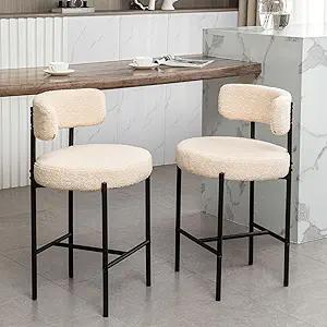 Amazon.com: Canxkun Boucle Bar Stools Set of 2, 24 Modern Counter Stools with Backs, Upholstered Bar Stools for Kitchen Island, Bar, Cafe (Beige) : H