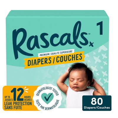 Rascals Premium Absorbent Baby Diapers, Size 1, Small Carton, 80 Count - Walmart.ca
