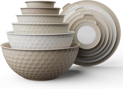 12-Piece Mixing Bowls Set with Non-Slip Bottom with Prep Bowls and Lids, Brown