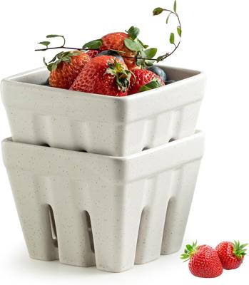 Amazon.com: Gomakren Ceramic Berry Basket Set of 2, Square Fruit Bowl with Holes, Small Fruit Basket Containers for Kitchen Counter, Berries, Strawber