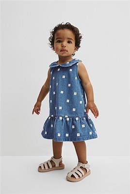 Mid Blue Wash Spot Embroidered Denim Mini Dress - Dresses | Country Road