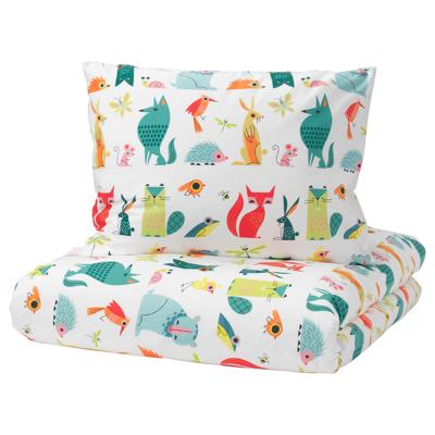 LATTJO duvet cover and pillowcase, animal/multicolor, Twin - IKEA CA