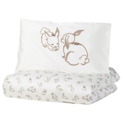 RÖDHAKE duvet cover 1 pillowcase for crib, rabbit pattern/white/beige, 110x125/35x55 cm (43x49/14x22) - IKEA CA