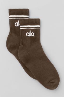 Unisex Half-Crew Throwback Sock - Espresso/White | ALO