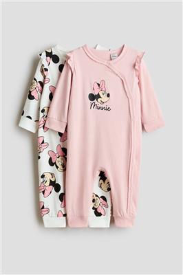 Light pink/Minnie Mouse 2-pack printed cotton sleepsuits for kids | H&M IN