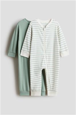 Green/Striped 2-pack cotton sleepsuits for kids | H&M IN