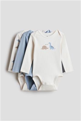 Blue/dinosaurs 3-pack Printed Jersey Bodysuits for kids | H&M CA