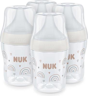 NUK Perfect Match Baby Bottles Set | 0+ Months | Adapts to Babys Palate | Temperature Control | Anti Colic Vent | 150 ml | BPA-Free | Small Silicone