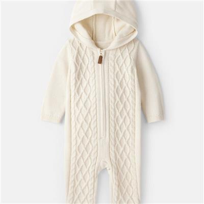 Baby Boy Long-Sleeve Cableknit Jumpsuit - Cream | Carter’s Oshkosh Canada