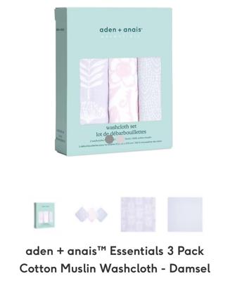 aden + anais™ Essentials 3 Pack Cotton Muslin Washcloth - Damsel - Boots