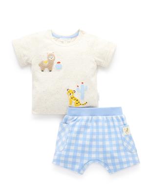 Blue Gingham Short and Tee Set - Baby Sets - Purebaby - Purebaby