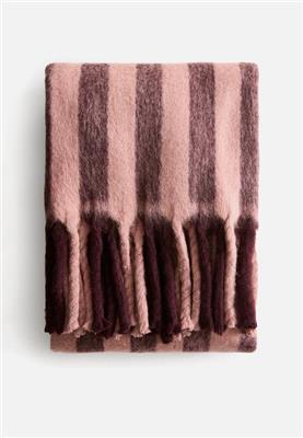 Patterned wool-blend blanket - dusty pink/striped - 1239323028 H&M Blankets, Quilts & Throws | Super