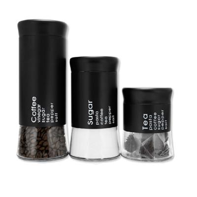 Set of 3 Sugar, Tea, and Coffee Round Glass Jar Container Stainless Steel | Shop Today. Get it Tomor