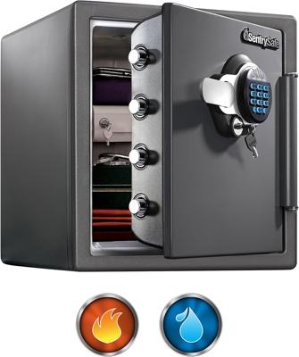 SentrySafe Waterproof and Fireproof Alloy Steel Digital Safe Box for Home with Code Button Keypad, 1.23 Cubic Feet, 17.8 x 16.3 x 19.3 Inches (exterio