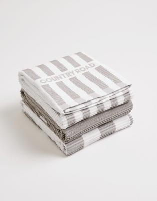 Country Road Stripe Australian Cotton Tea Towel Pack of 3 in Mid Grey | MYER