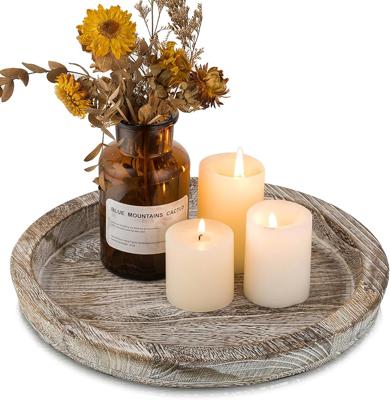 Hanobe Wooden Candle Holder Tray: Round Decorative Candle Plate Farmhouse Table Centerpiece Rustic Wood Tealight Pillar Trays for Christmas Wedding Ha