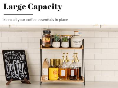 ANBOXIT Coffee Station Organizer for Countertop, 2 Tier Coffee Bar Accessories and Organizer, Wooden Kitchen Storage & Organisation, Countertop Organi