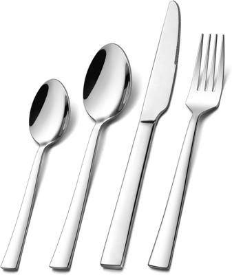 32 Piece Cutlery Set, Homikit Stainless Steel Flatware Tableware Sets Included Metal Knives Forks Spoons, Elegant Silverware with Square Edge Service