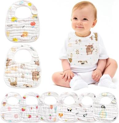 6Pack Muslin Baby Bibs Ultra Soft Absorbent - 100% Organic Cotton Baby Bandana Drool Bibs Adjustable Snaps for Infants, Newborns and Toddlers, Stylish