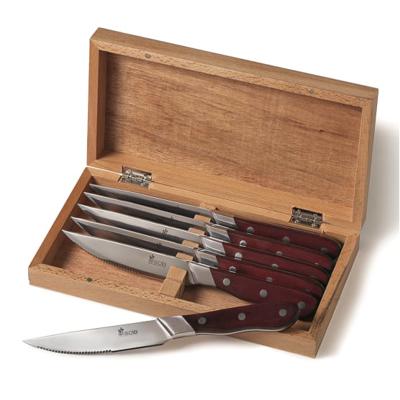 sola wood steak knives in wooden box 6 piece - Yuppiechef