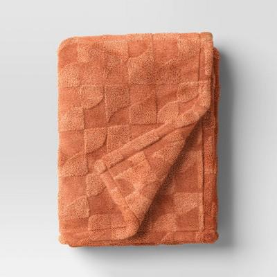 Geometric Jacquard Faux Shearling Throw Blanket Terracotta - Room Essentials™: Lightweight, 50x60in, Machine Washable : Target