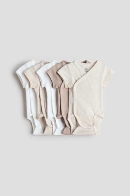 Beige/white 5-pack Cotton Bodysuits for kids | H&M US