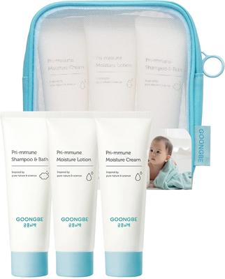GOONGBE Baby Skincare Travel Set - Korean Baby Skincare & Bath Time Essentials - Shampoo & Bath, Moisutre Lotion, Cream - Hydrating & Nourishing