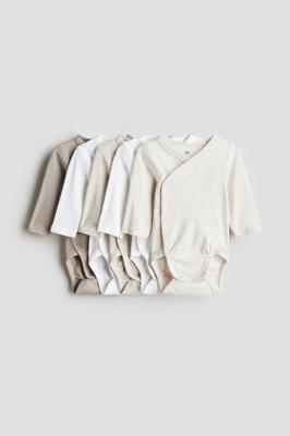 Beige melange/taupe 5-pack Wrapover Bodysuits for kids | H&M US