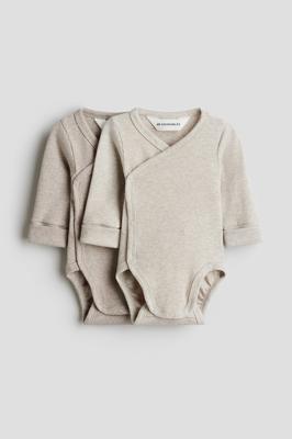 Beige/light beige 2-pack Room-to-Grow Bodysuits for kids | H&M US