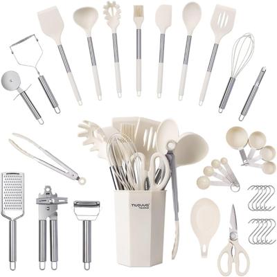 Stainless Steel Kitchen Utensils Set – Non Stick Heat Resistant Silicone Cooking Utensils – Ladles, Spoons & Spatulas Set – Kitchen Tools & Accessorie