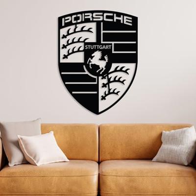 Luxury Car Logo Metal Wall Art, Automotive Decor for Garage, Office, or Living Room, Gameroom, Car Lovers Gift for Men, Car Garage Wall Decor (Porsche
