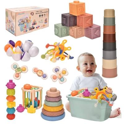 Majabike Baby Toys,7 in-1 Montessoriii Sensory Toys for Toddlers,Stacking Baby Blocks, Stacking Blocks Rings, Matching Eggs, Suction Cup Spinner,Stack