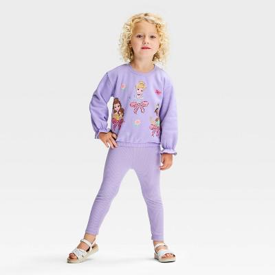 Toddler Girls 2pc Disney Princesses Fleece Sweatshirt & Pants Set - Purple 3T : Target