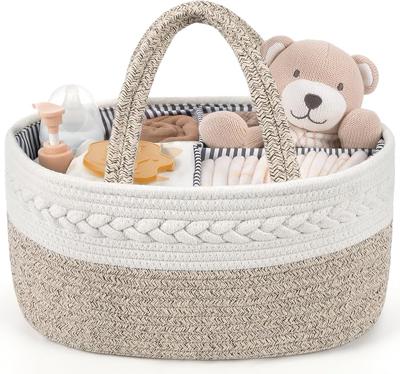 Maliton Nappy Caddy, Cotton Rope Newborn Essentials，Sturdy Portable Baby Caddy Storage Basket with Detachable Compartments，Nappy Organiser Baby Essent