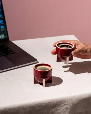 Pod Gloss Maroon Espresso Cup Stoneware Ceramic (Set of 2) - WareInnovations