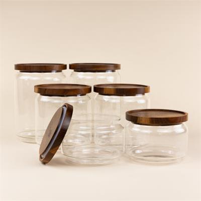 The Breakfast Pantry Jumbo Six Canister Set With Acacia Wood Lids