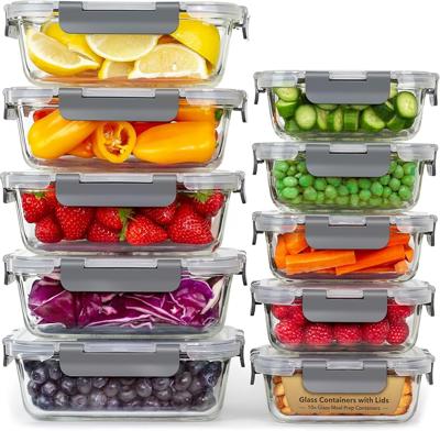 GOOD FOR YOU Glass Container Food Storage - [10 Pack] Meal Prep Containers with Lids - Leak Proof food storage containers (10 Lids & 10 Lunch Containe
