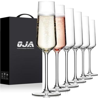 OJA Champagne Flutes Glass Set of 6, Crystal 7oz Champagne Glasses for Prosecco,Sparkling Wine, Mimosa, Ideal for Weddings, Anniversaries, Birthday, C