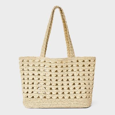 Straw Scallop Woven Tote Handbag - Universal Thread™ Natural : Target