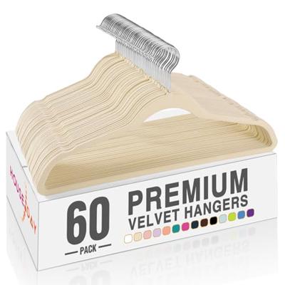 HOUSE DAY Beige Velvet Hangers 60 Pack, Non Slip Clothes Felt Hanger Heavy Duty for Coat, Premium Slim Space Saving Suit Hangers for Closet Organizer,