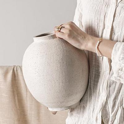 Large White Ceramic Vase - 9.8 Inch Rustic Farmhouse Flower Vase for Home Decor, Minimalist Tall Vases for Living Room, Table, Bathroom, Holiday & Wed