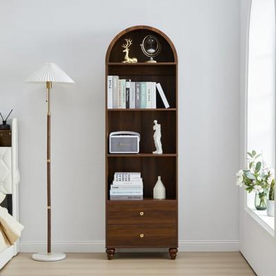 YOCWO 75 Tall Arched Bookcases with 2 Large Drawers & 4 Shelves, Wooden Bookshelf for Living Room Office, Walnut - Walmart.com