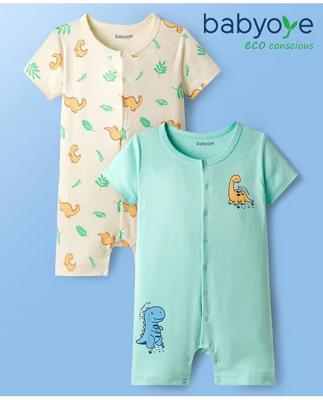 Buy Babyoye 100% Cotton Interlock Knit Half Sleeves Rompers With Dino Print Pack Of 2 - Light Blue & Cream for Boys (0undefined3undefined) Online in I