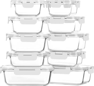 M MCIRCO 10-Pack Glass Food Storage Container with Lids, Airtight Lunch Bento Boxes, Glass Meal Prep Container,Microwave, Oven, Freezer and Dishwasher