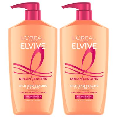 LOreal Paris Elvive Dream Lengths Restoring Shampoo and Detangler Conditioner Set with Castor Oil, 28 fl oz - Walmart.com
