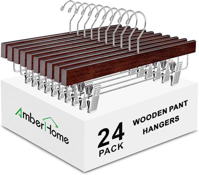 Amazon.com: Amber Home 24 Pack Walnut Wooden Pants Hangers with Clips, 14 Wood Skirt & Trousers Hangers, Closet Hangers for Jeans, Slacks, Shorts, wit
