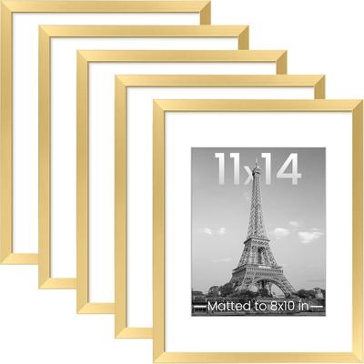 Amazon.com - upsimples 11x14 Picture Frame Set of 5, Display Pictures 8x10 with Mat or 11x14 Without Mat, Wall Gallery Photo Frames, Gold