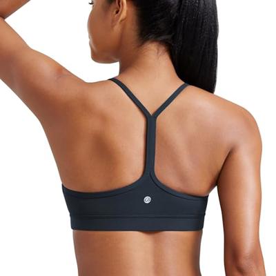 CRZ YOGA Butterluxe Y Back Sports Bras for Women - Padded Racerback Low Impact Spaghetti Thin Strap Workout Yoga Top True Navy X-Large