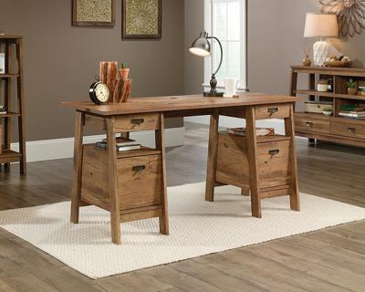 Trestle Executive Desk with Storage Vintage Oak (424127) – Sauder